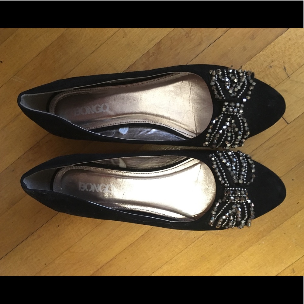 Black ballet flats with gold beading